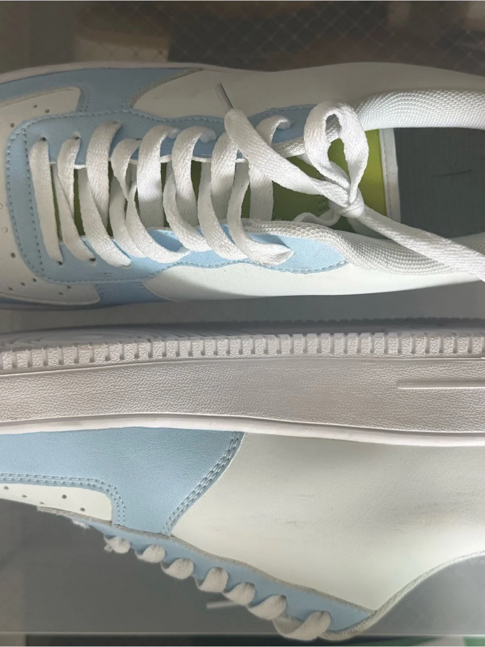 Women’s Low-Top Casual Sneakers in Light Blue, Lime and White